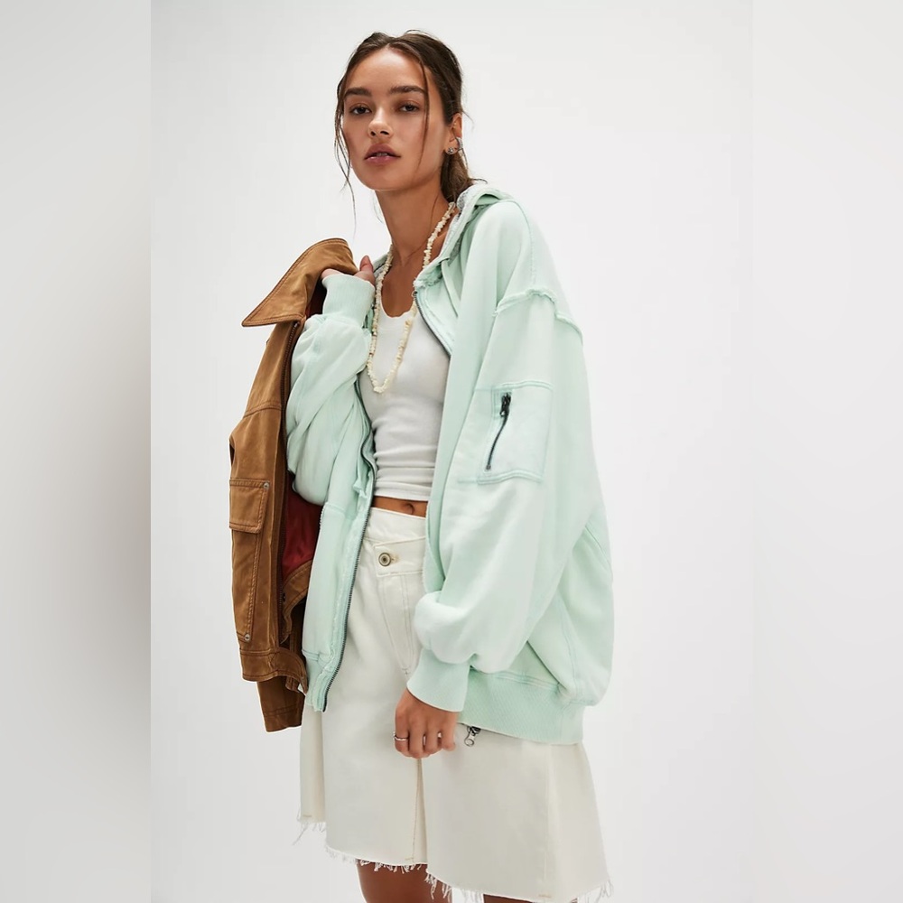 FREE PEOPLE WE THE FREE OPAL BLUE BY YOUR SIDE LINED SWEATSHIRT HOODIE JACKET